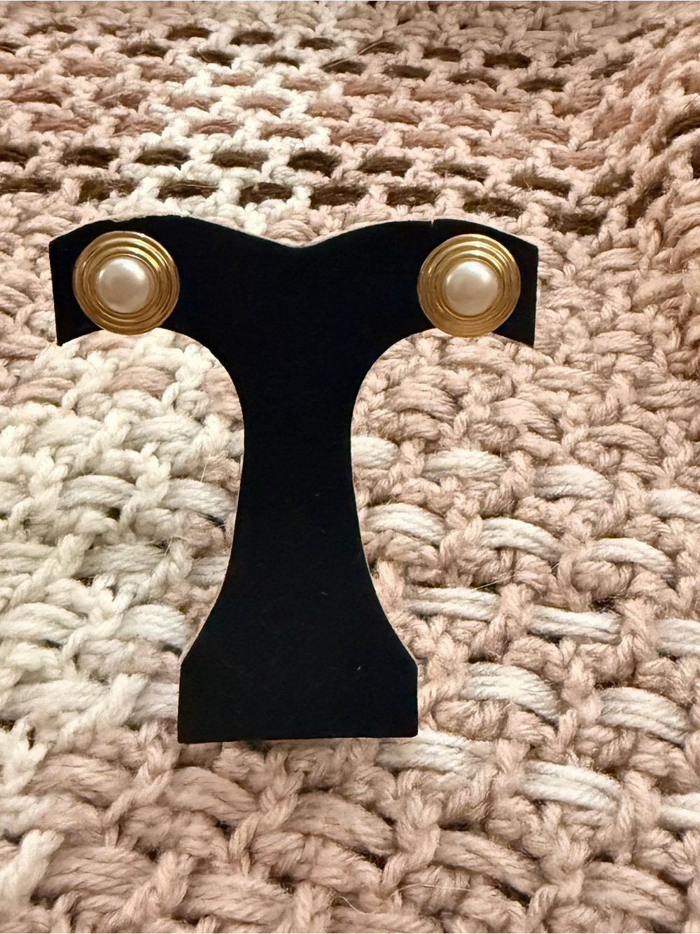 Vintage Gold Button Earrings with White Pearls